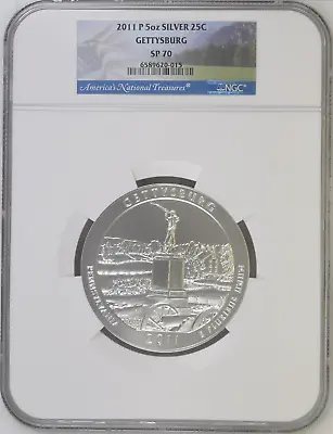 2011 P 5oz SILVER 25C Gettysburg Flag Label NGC SP 70 Perfect Must See! • $499.50