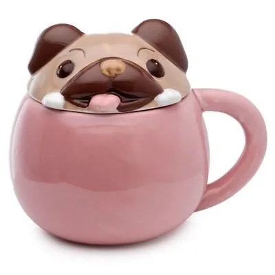 £9.95 • Buy Adoramals Mopps Pug Dog Peeping Coffee Mug Cup With Lid New Gift Box