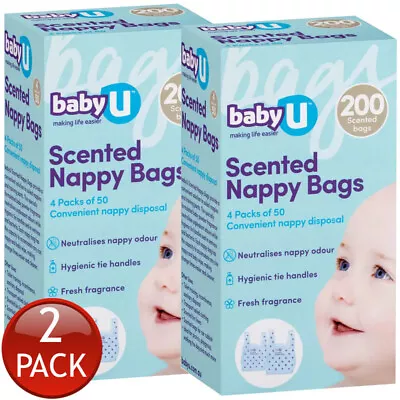 2 X Baby U Scented Nappy Sacks Bags 200 Pack Disposable Cat Puppy Poo Bin Liner • $20.24