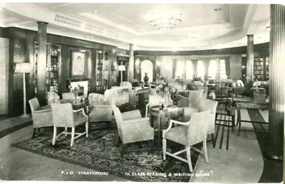 1962 Postcard 1st Class Reading & Writing Room P & O Liner RMS STRATHMORE • £1.50