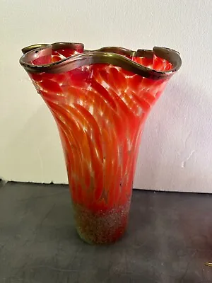 Vintage 15  Hand Blown Fluted Glass Vase Romania Cylinder Hyacinth Floral • $150