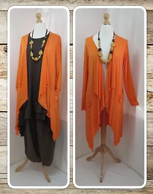 Bnwt Lagenlook Long Orange Waterfall Draped Cardigan Osfa Plus • £21.99