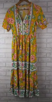 Dreamcatcher Womens Maxi Dress 8 S Yellow Floral Print V-neck Boho • $38