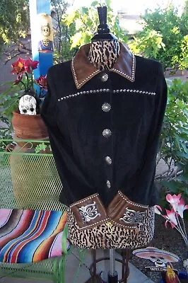 DOUBLE D RANCH~M~Leather Navajo Belt Buckle Embellished Studded Western Jacket • £111.71