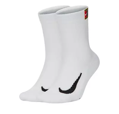 Nike Court Multiplier Cushioned Crew 2 Pair Mens Tennis Socks White Multi Size  • $37.99