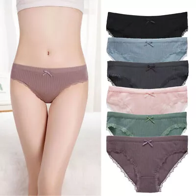 Pack Of 6 Womens Ladies Cotton Lace Underwear Full Briefs Sexy Panties Knickers • £6.89