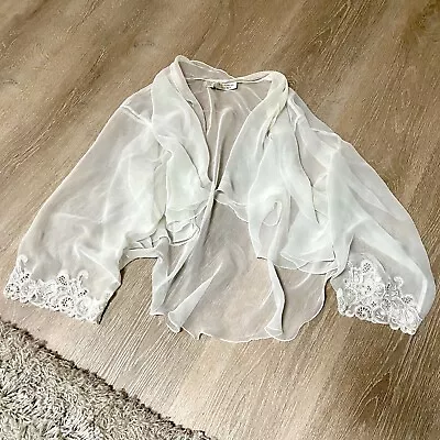 Victoria's Secret Gold Label Robe Vintage Sheer Ivory Lace Trim Short Sleeve OS • $30