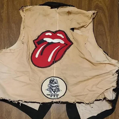 Vintage 60s Biker Vest Embroidered Patches Rolling Stones Pittsburgh Gators • $61.10