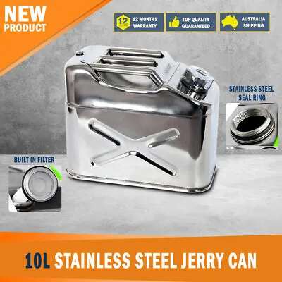 $80.50 • Buy New 10 Litre Stainless Steel Jerry Can Fuel Screw Top + Spout