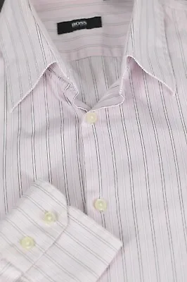 Hugo Boss Men's Pink Black & White Striped Cotton Dress Shirt 15.5 X 32/33 • $23.99