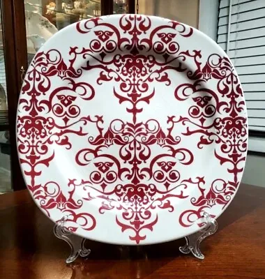 Pottery Barn Red Chandelier Lace Versailles Rounded Square  Dinner Plate 10 3/4  • $16.95