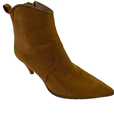 Zara Trafaluc Camel Brown Suede Leather Cowboy Western  Ankle Boots EU 39 US 8 • $39.99