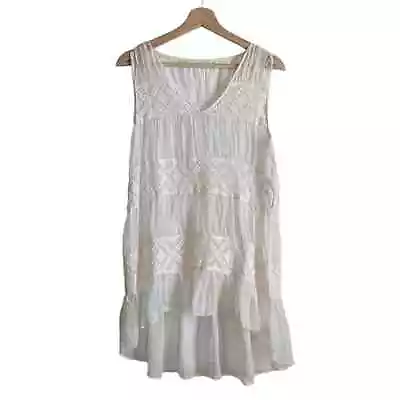 Johnny Was 4 Love And Liberty White Silk Embroidered Sheer Tunic Tank Size S • $54.99