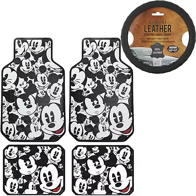 5pc Set Mickey Mouse Car Truck Front Rear Vinyl Floor Mats Steering Wheel Cover • $85.40