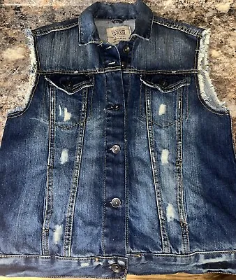 Zara Trafaluc Denim Vest Women Medium Frayed Oversized Jacket • $39.99