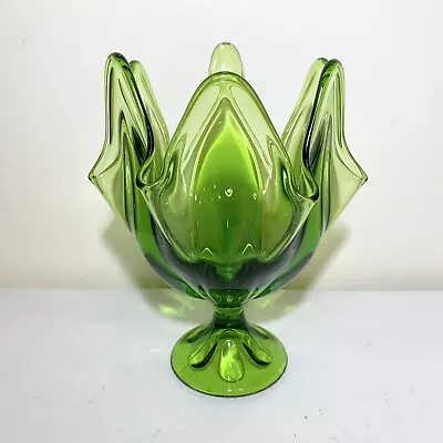 Vintage Viking Glass Green Swung Handkerchief Pedestal Footed Bowl Vase Compote • $39.99