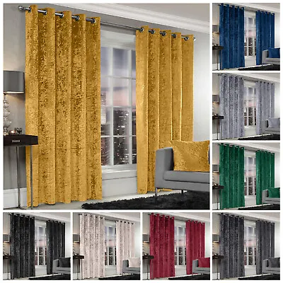 Thick Velvet Blackout Curtains Ring Top Pair With Eyelet Ready Made Fully Lined • £17.99