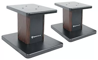 Pair Rockville RHT8D Dark Wood Computer/Bookshelf Desktop Speaker/Monitor Stands • $49.95