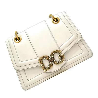 Dolce & Gabbana DG Amore Chain Top Handle Shoulder Bag Handbag White Leather • £480.68
