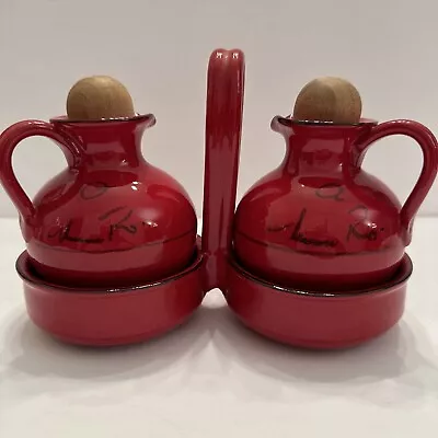 Gorgeous MAMMA RO Red Oil And Vinegar Cruet Set W/ Caddy Stand Made In Italy • $35