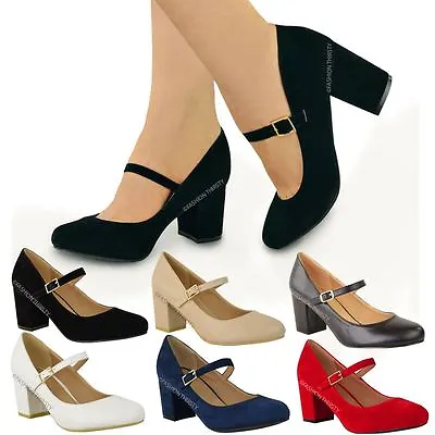 £21.99 • Buy Womens Ladies Mid Block Heel Mary Jane Office Work Formal Strap Dolly Shoes Size