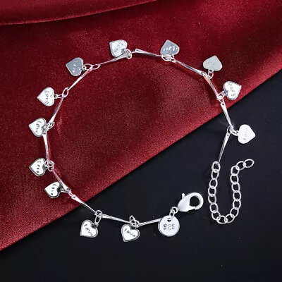 Fine 925 Sterling Silver Romantic Heart Bracelets For Women Fashion Jewelry Gift • $1.96