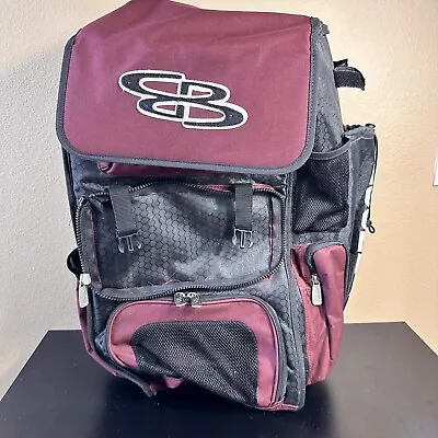 Boombah Superpack Baseball/Softball Gear/Bat Bag Backpack Holds 4 Bats Maroon Bl • $39.99