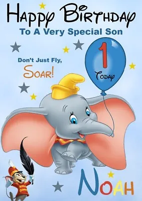 Personalised Dumbo Birthday Card 1st 2nd 3rd Daughter Son Grandson Granddaughter • £2.99