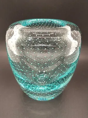 Val St Lambert?? Bullicante Art Glass Vase Aqua • $250