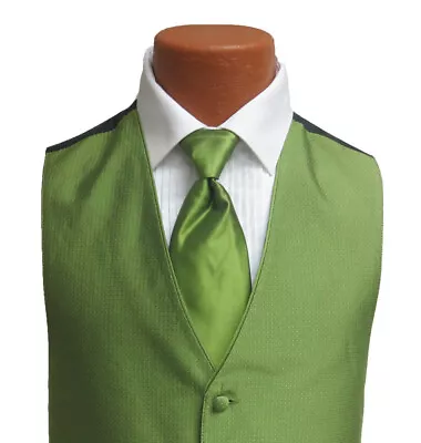 Men's Jean Yves Sterling Kiwi Green Tuxedo Vest & Tie Wedding Groom Prom • $4.46