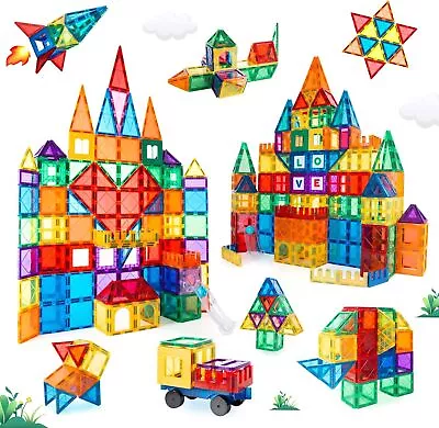 3D Set Magna Tiles Clear Colors Magnetic Building Toy Magnet Blocks Kids 85 Pcs • $52.99