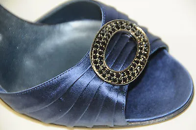 $785 New MANOLO BLAHNIK SEDARABY Navy Blue Satin Silver Pumps 40.5  Wedding • $550