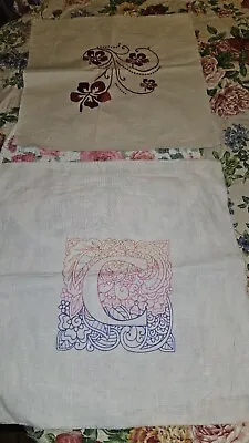 2 Vtg Machine Embroidered Quilt Top Blocks Letter C Is  16  & Flower Block 14.5  • $21.99