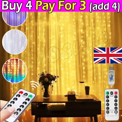 £5.39 • Buy 300 LED Curtain Fairy  Lights String Indoor/Outdoor Wedding Party Wall Decor _UK