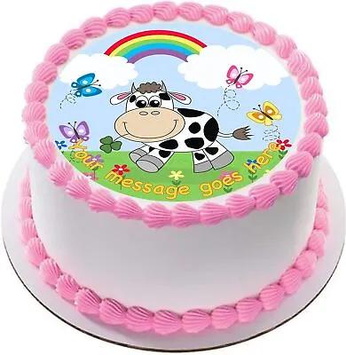 Cartoon Farmyard Cow 19cm (7.5 ) Round Edible Cake Topper Decoration • £3.99