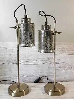 £59.99 • Buy Pair Of Beautiful Large Gold Bedside Table Lamps Glass Shades
