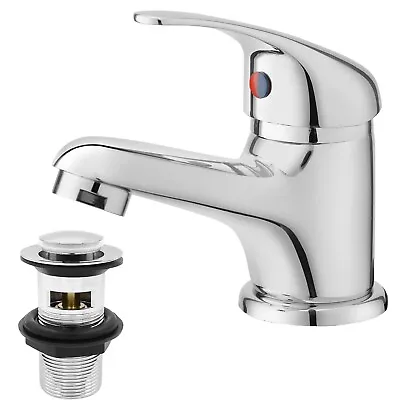 Bathroom Sink Taps With Pop-up Waste Chrome Mono Basin Mixer Taps Single Lever • £14.99