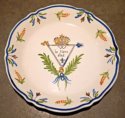 Antique French Nevers Faience Revolutionary Plate - THE 3 ORDERS OFTHE STATE • $95