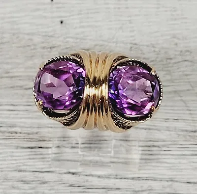 Vintage Purple Sapphire 10K Yellow Gold Ring 6.5 Retro 1960's Rope Eyes Stack • $498