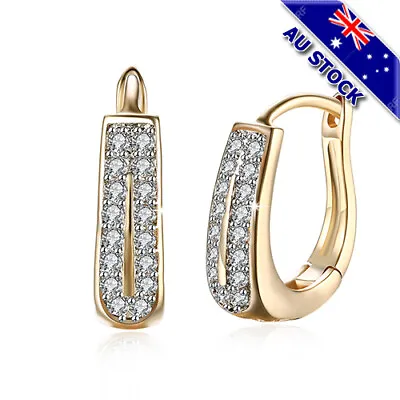$8.85 • Buy Elegant 18K Gold Filled Clear CZ Crystal Huggie Hoop Earrings