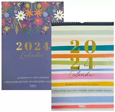 2024 Large A3 Family Organiser Planner Calendar Month To View Stickers & Pocket • £3.99