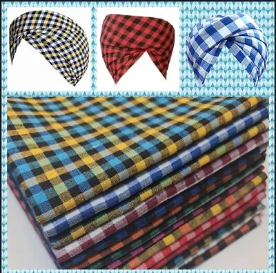 Gingham 1/8  Check 100% Pure Cotton Parna Patka Turban Dastaar Fabric 36'' Meter • £3.29