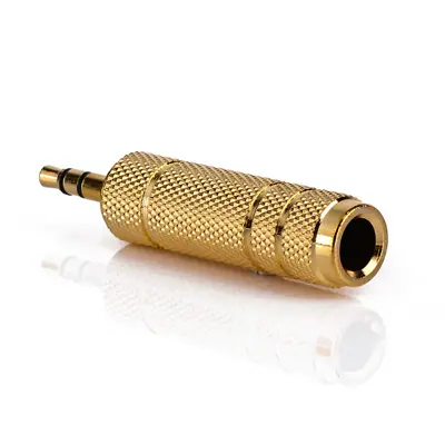 6.35mm To 3.5mm Gold Stereo Headphone Jack Plug Audio Adapter • £2.39
