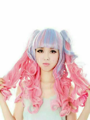 COS Wig New Fashion Beautiful Long Multi-Color Curly Cosplay Party Full Wigs • $42.17