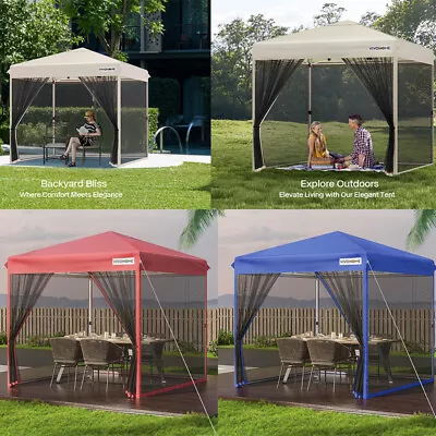 8x8ft Easy Pop-Up Canopy Outdoor Screen Tent W/ Net 2 Zipper Doors Roller Bag • $99.99