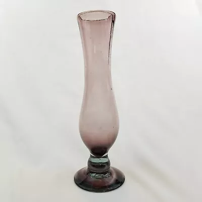 Hand Blown Tall Art Glass Amethyst Flower Vase Pedestal 12  • $43.95