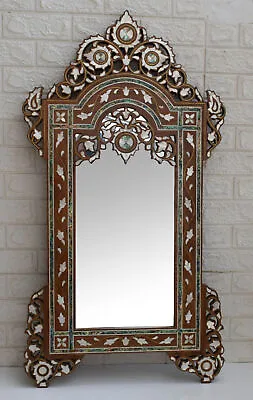 Morocco Handcrafted Mother Of Pearl Inlaid Wood Wall Hanging Mirror Frame • $988.90