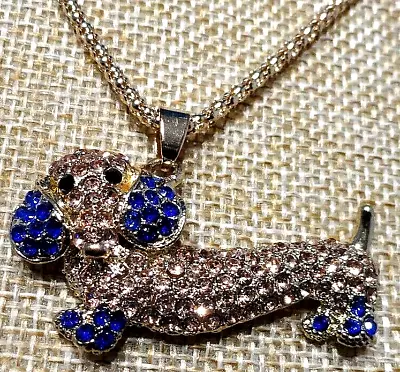 Betsey Johnson Women Fashion Jewelry Rhinestone Dachshund Puppy Pendant/Necklace • $10.94