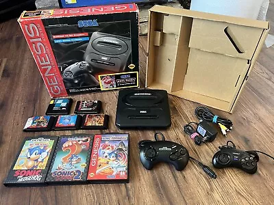 SEGA Genesis Console Sonic Bundle Model 2 In Box 2 Controllers 8 Games 1994 • $250