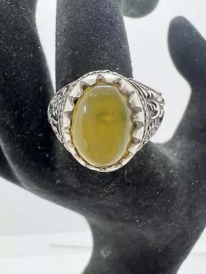 Sterling Silver Middle Eastern Ornate Yellow Agate Ring Size 13 • $49.99